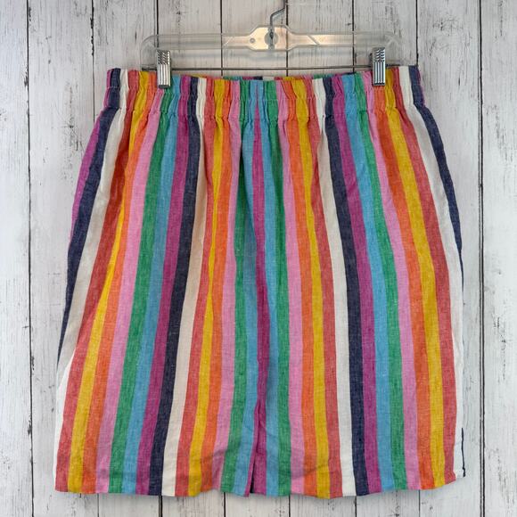J. Crew Rainbow Stripe Linen Pull-on Knee-Length Skirt Pockets AO793 Size Large - Picture 6 of 15